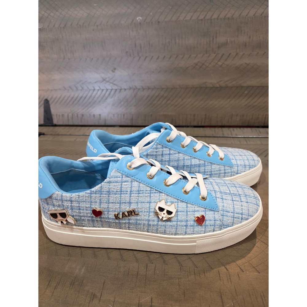Karl Lagerfeld Paris Cambie Blue Tweed Choupette Charm Sneakers 8M KL265456 - Picture 2 of 8
